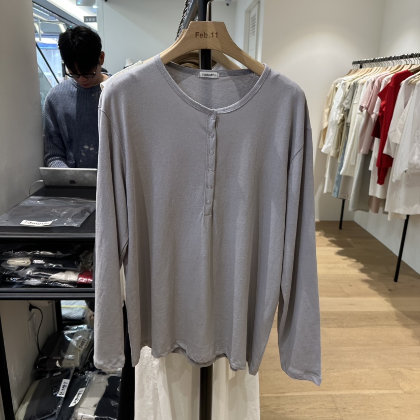 FEBRUARY 11直郵韓國代購㊣女裝新品時尚休閑熱賣長袖T恤亞麻FEBRUARY11長袖T恤圖色2