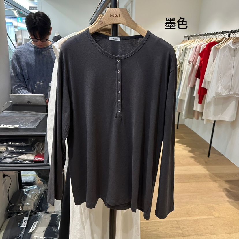 FEBRUARY 11直郵韓國代購㊣女裝新品時尚休閑熱賣長袖T恤亞麻FEBRUARY11長袖T恤圖色3