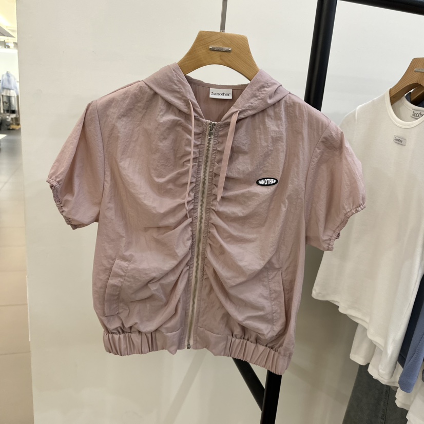 3 ANOTHER直郵韓國代購㊣女裝新款時尚熱賣夾克拉鏈褶皺連帽3 ANOTHER夾克圖色2