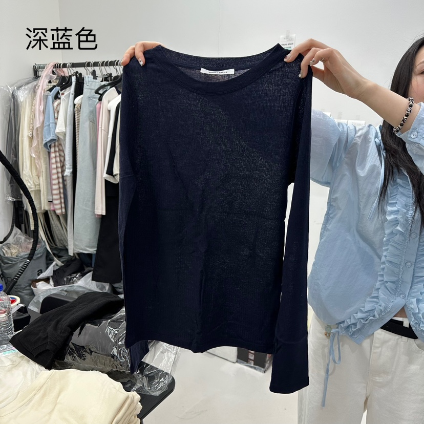VISUAL SPACE韓國直郵㊣東大門實拍女裝新款25春夏長袖T恤VISUAL SPACE長袖T恤圖色2