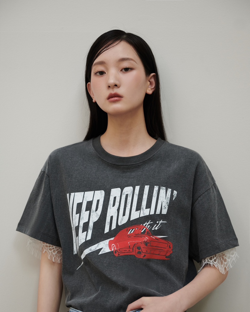 STAGE直郵韓國代購㊣女裝新款25春夏人氣時尚休閑熱賣T恤蕾絲STAGET恤