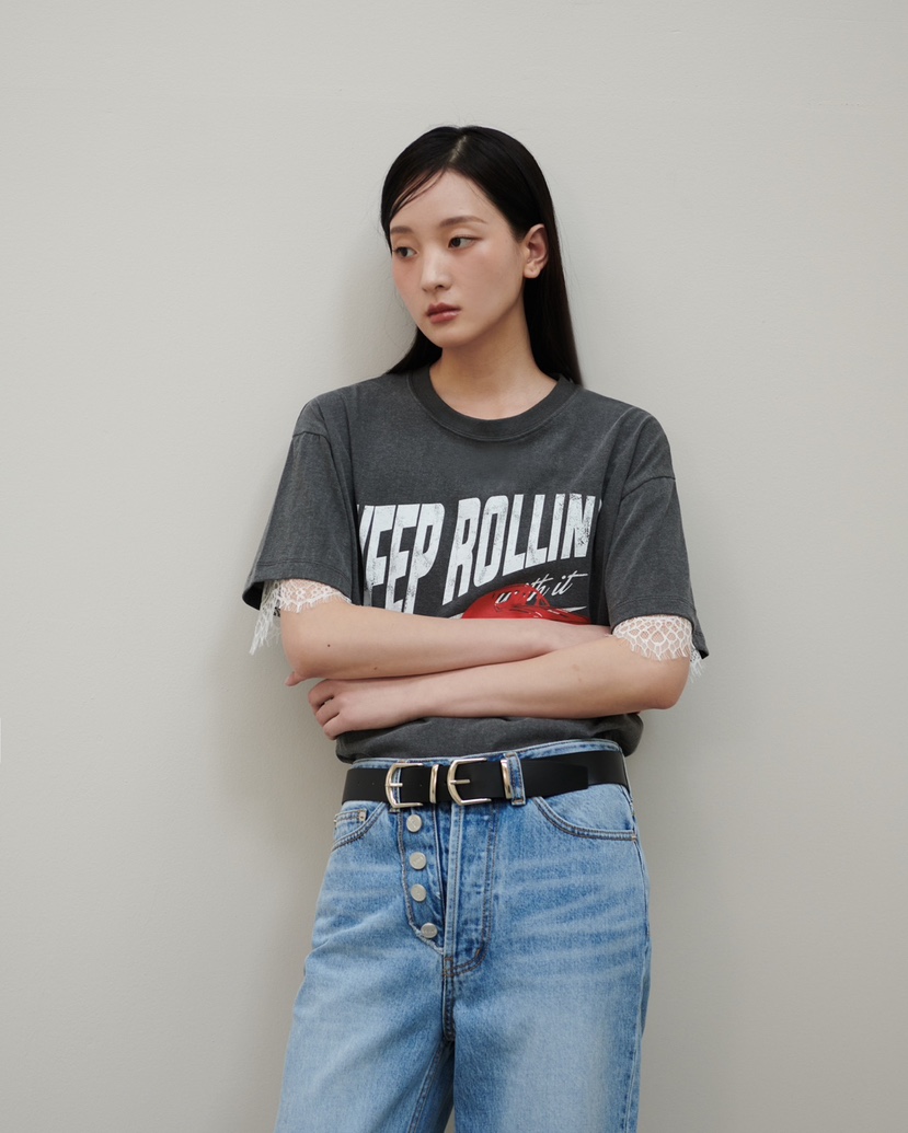 STAGE直郵韓國代購㊣女裝新款25春夏人氣時尚休閑熱賣T恤蕾絲STAGET恤