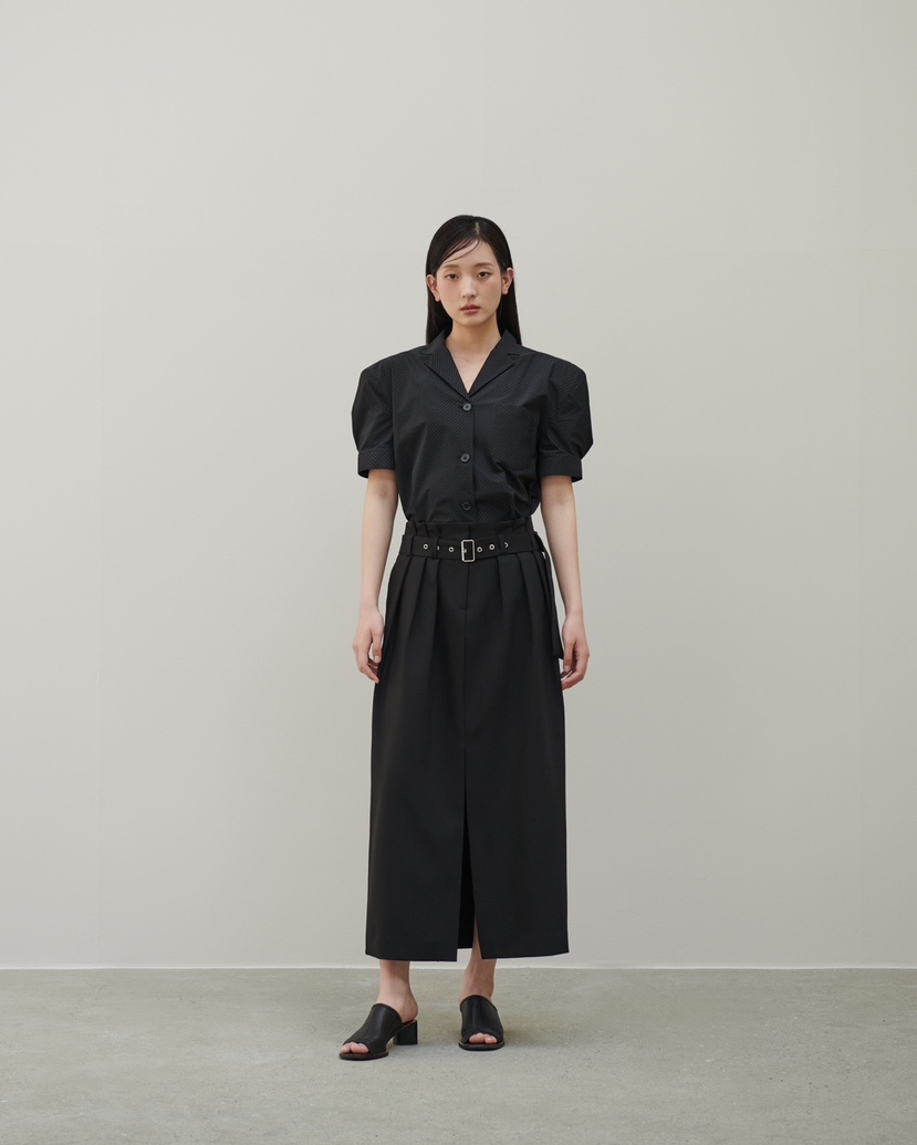 STAGE韓國㊣直郵東大門代購女裝新品熱賣人氣長裙含腰帶褶皺STAGE長裙