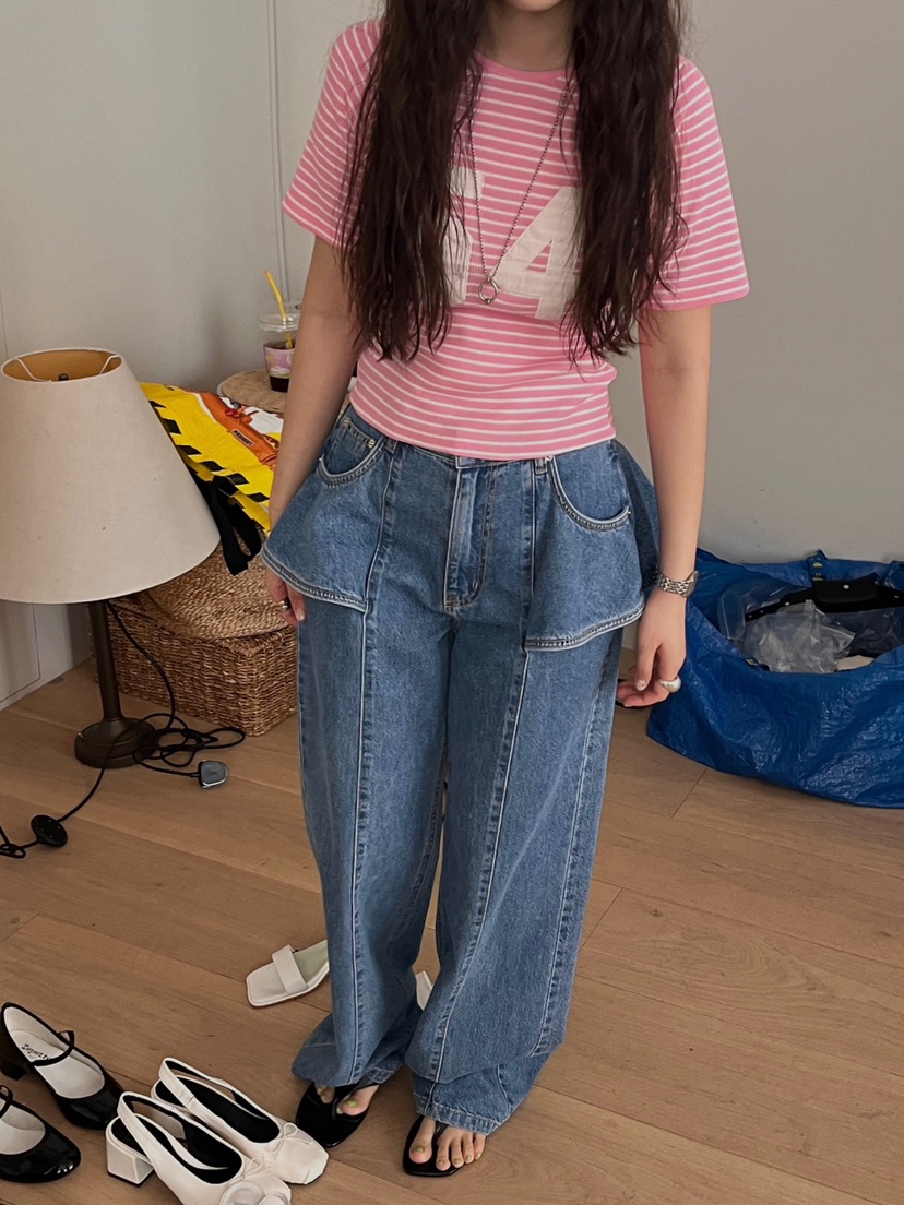 MADE-P韓國㊣直郵東大門代購女裝新品推薦休閑人氣時尚牛仔褲MADE-P牛仔褲