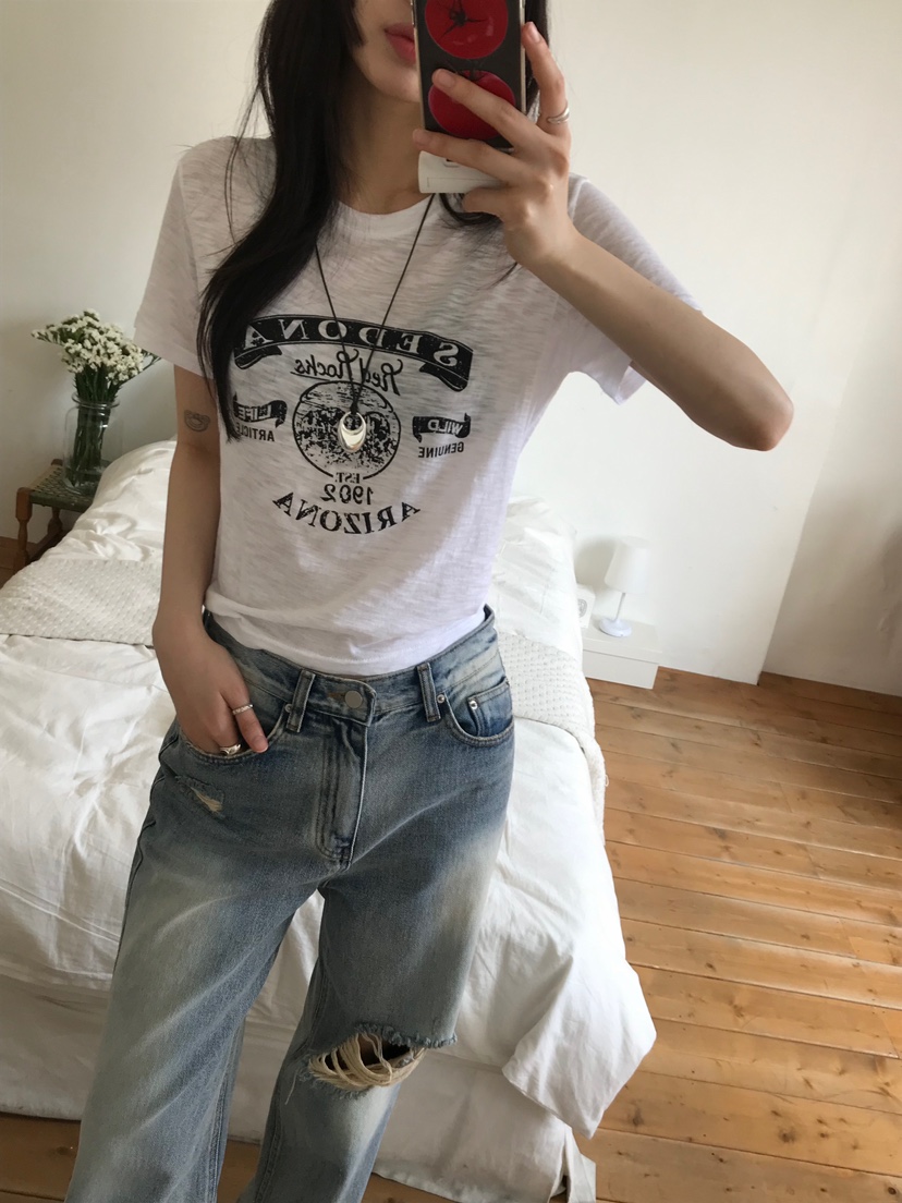 ESCHER韓國直郵㊣女裝新品25春夏休閑人氣時尚推薦熱賣T恤亞麻ESCHERT恤