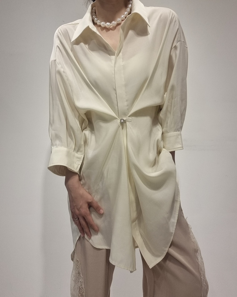 NEOUL韓國㊣直郵東大門代購女裝新款推薦熱賣25春夏襯衫蕾絲衫NEOUL/ahin雙領標簽襯衫/蕾絲衫