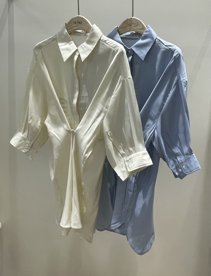 NEOUL韓國㊣直郵東大門代購女裝新款推薦熱賣25春夏襯衫蕾絲衫NEOUL/ahin雙領標簽襯衫/蕾絲衫