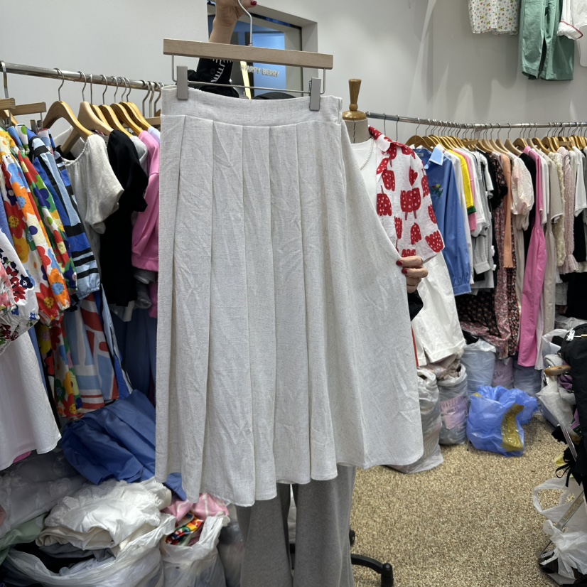 HAPPYBERRY韓國直郵㊣東大門實拍女裝新品熱賣半身裙中短裙亞麻HAPPYBERRY半身裙/中短裙