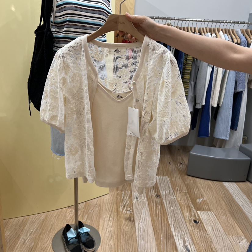 THEPLAN直郵韓國代購㊣女裝新品熱賣推薦人氣套裝套裝蕾絲開衫THE PLAN套裝