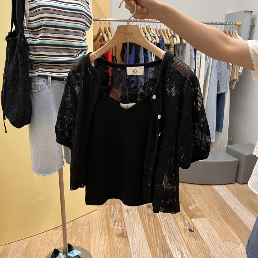 THEPLAN直郵韓國代購㊣女裝新品熱賣推薦人氣套裝套裝蕾絲開衫THE PLAN套裝圖色2