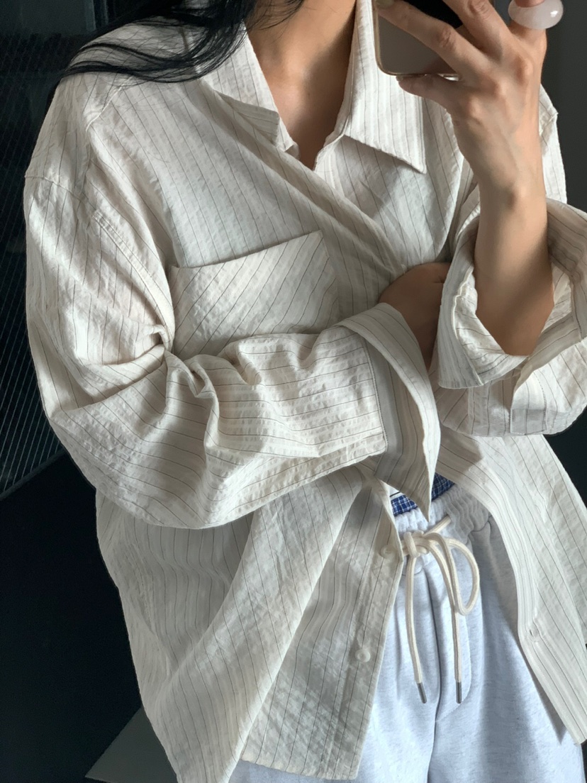 LA_TERRE東大門實拍女裝新款推薦人氣熱賣時尚襯衫蕾絲衫條紋LA_TERRE襯衫/蕾絲衫