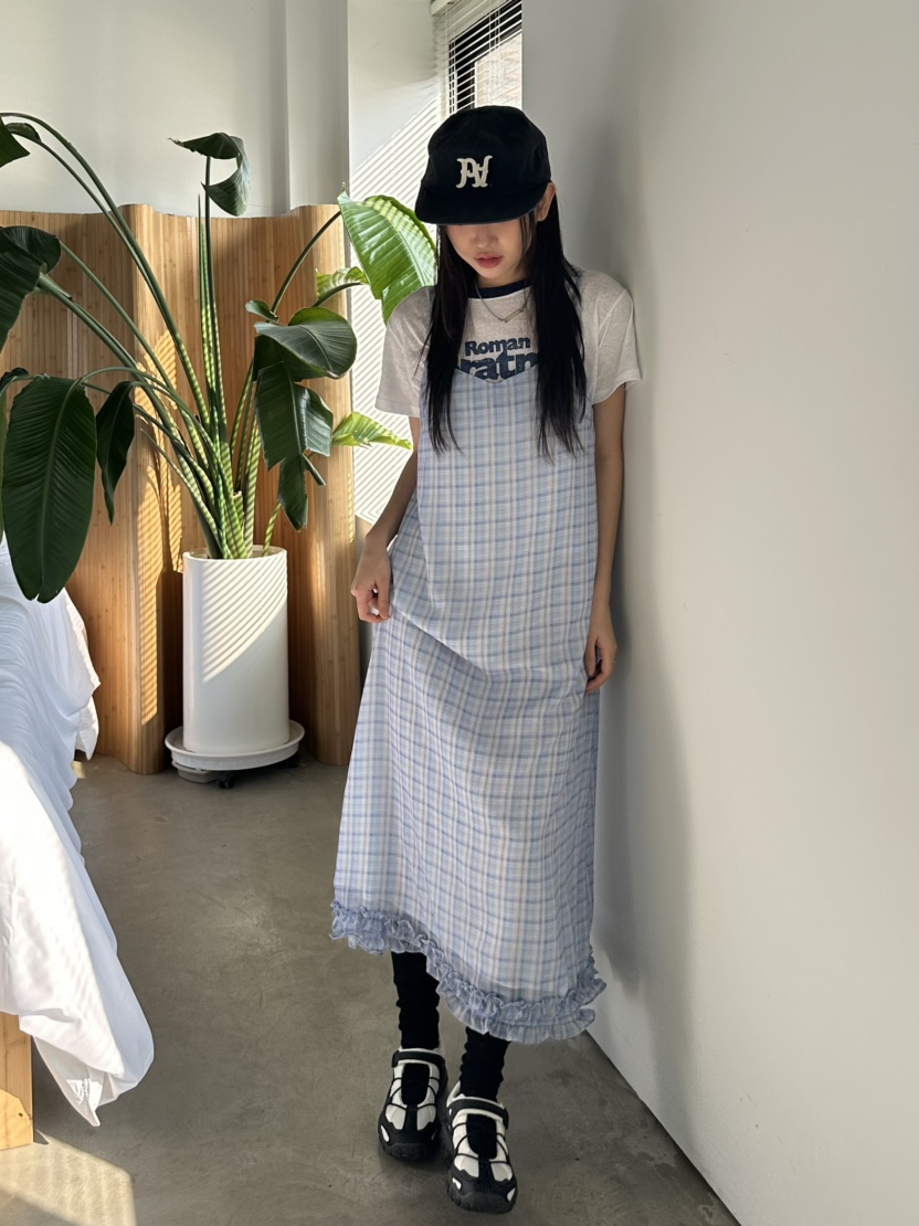 I MFACT東大門實拍女士新品職業真品人氣連衣裙荷葉邊格紋I MFACT連衣裙