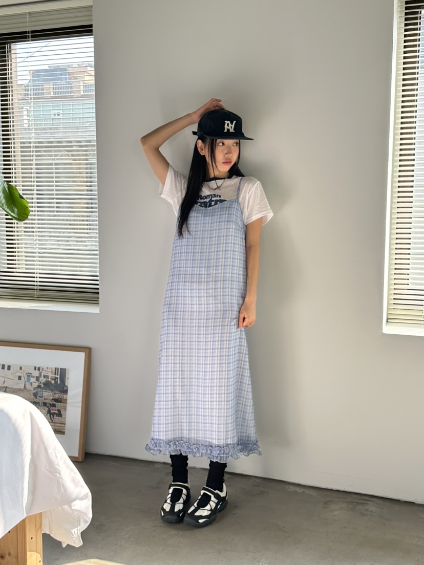 I MFACT東大門實拍女士新品職業真品人氣連衣裙荷葉邊格紋I MFACT連衣裙