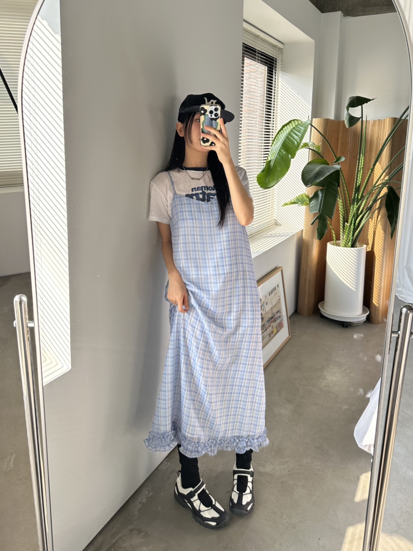 I MFACT東大門實拍女士新品職業真品人氣連衣裙荷葉邊格紋I MFACT連衣裙