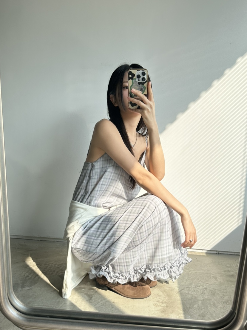 I MFACT東大門實拍女士新品職業真品人氣連衣裙荷葉邊格紋I MFACT連衣裙