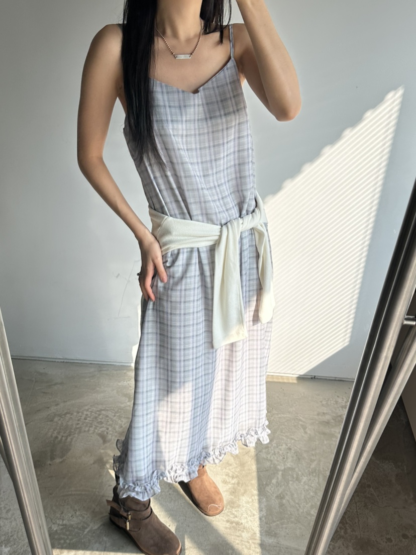 I MFACT東大門實拍女士新品職業真品人氣連衣裙荷葉邊格紋I MFACT連衣裙