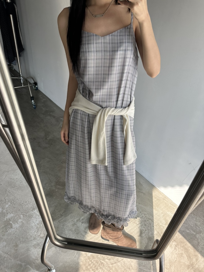 I MFACT東大門實拍女士新品職業真品人氣連衣裙荷葉邊格紋I MFACT連衣裙