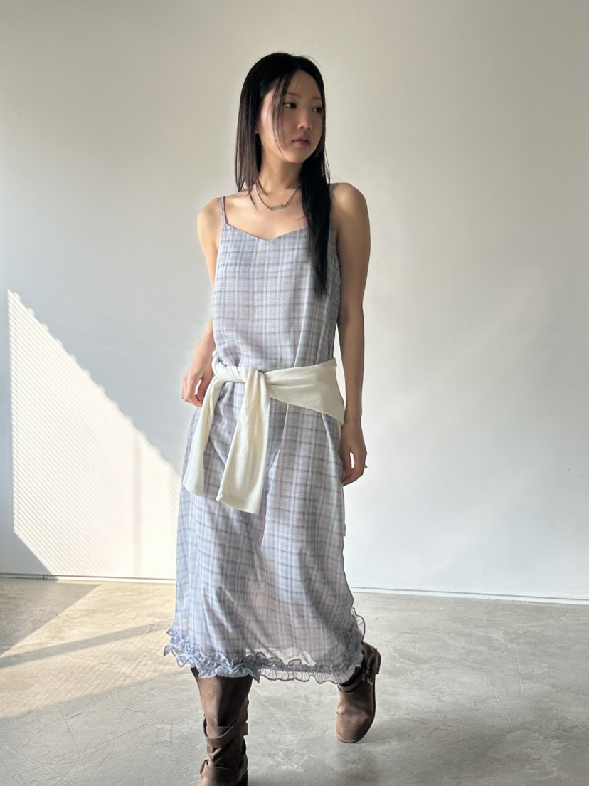 I MFACT東大門實拍女士新品職業真品人氣連衣裙荷葉邊格紋I MFACT連衣裙