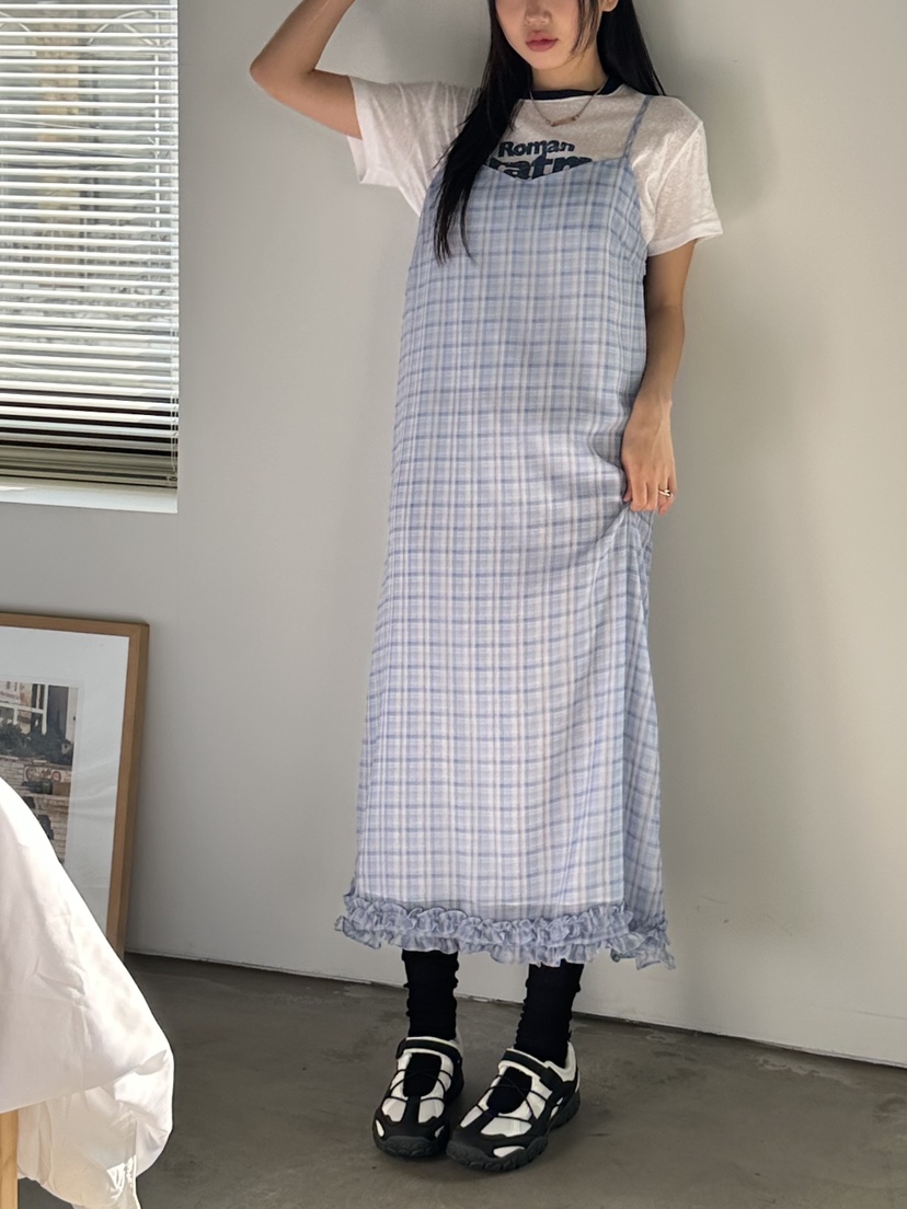 I MFACT東大門實拍女士新品職業真品人氣連衣裙荷葉邊格紋I MFACT連衣裙