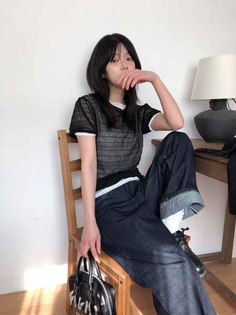 STRAWBERRY韓國直郵女士新品人氣職業推薦熱賣休閑時尚T恤褶皺STRAWBERRYT恤
