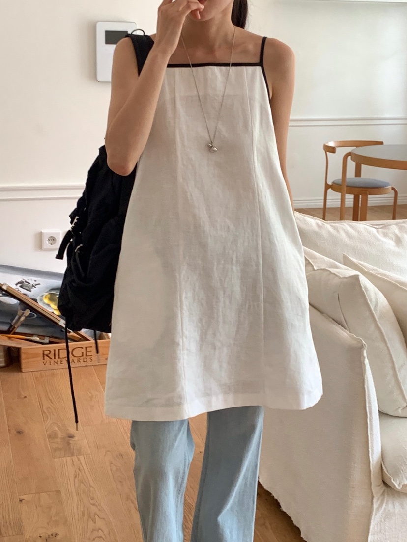 FRILL-T東大門直郵女士新品熱賣休閑人氣真品職業連衣裙亞麻FRILL-T連衣裙