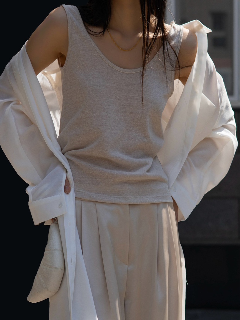 INSSENSE-A東大門實拍女士新品熱賣25春夏吊帶背心亞麻寬松INSSENSE-A吊帶/背心