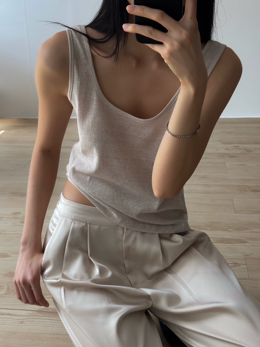 INSSENSE-A東大門實拍女士新品熱賣25春夏吊帶背心亞麻寬松INSSENSE-A吊帶/背心