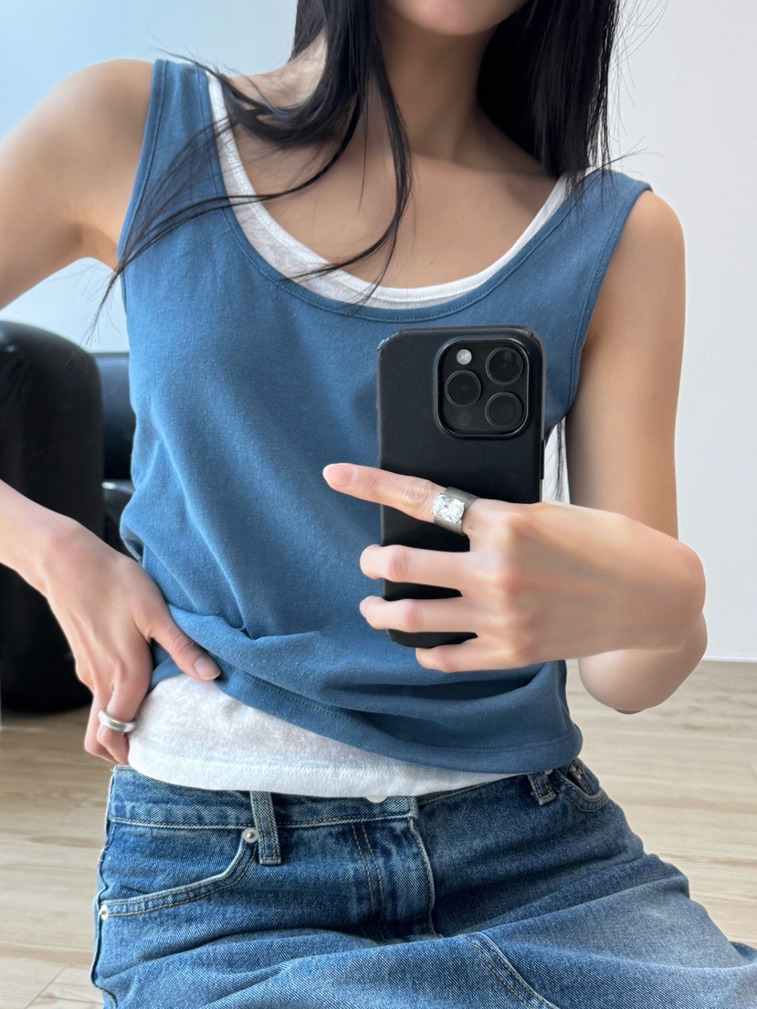 INSSENSE-A東大門實拍女士新品熱賣25春夏吊帶背心亞麻寬松INSSENSE-A吊帶/背心