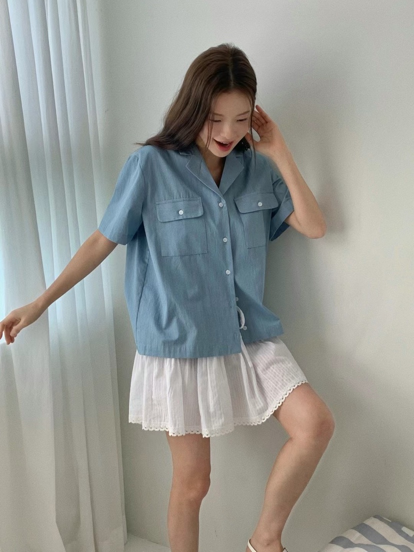 ANOU韓國直郵女士新款25春夏時尚真品熱賣休閑人氣襯衫蕾絲衫ANOU襯衫/蕾絲衫