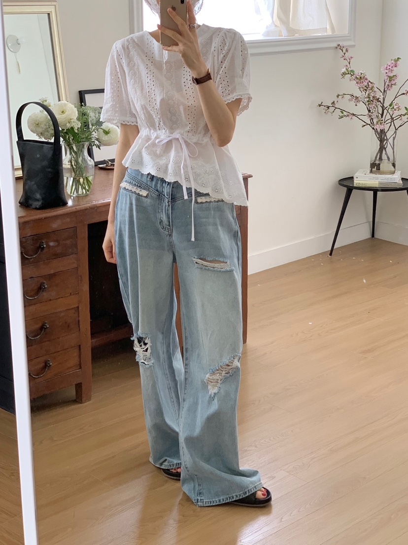 ROU.TINE東大門代購女裝新款休閑時尚25春夏真品職業牛仔褲ROU.TINE牛仔褲