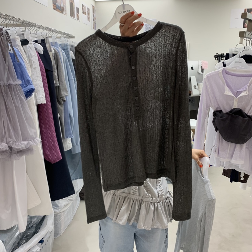 SOLD OUT韓國直郵女裝新品休閑人氣職業25春夏真品長袖T恤SOLD OUT長袖T恤圖色2
