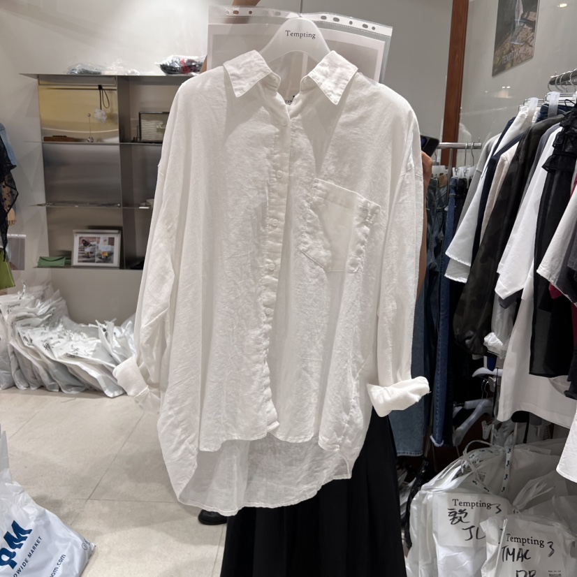 TEMPTING韓國代購女士新品人氣25春夏休閑時尚襯衫蕾絲衫亞麻TEMPTING襯衫/蕾絲衫圖色2
