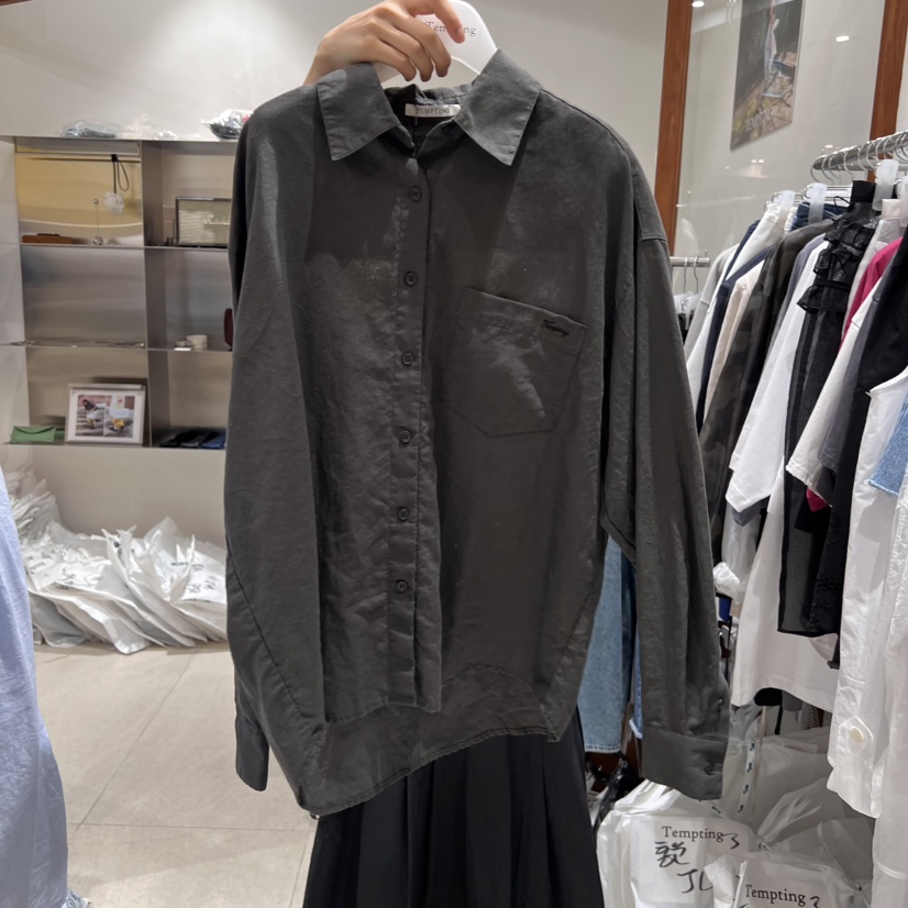 TEMPTING韓國代購女士新品人氣25春夏休閑時尚襯衫蕾絲衫亞麻TEMPTING襯衫/蕾絲衫圖色3