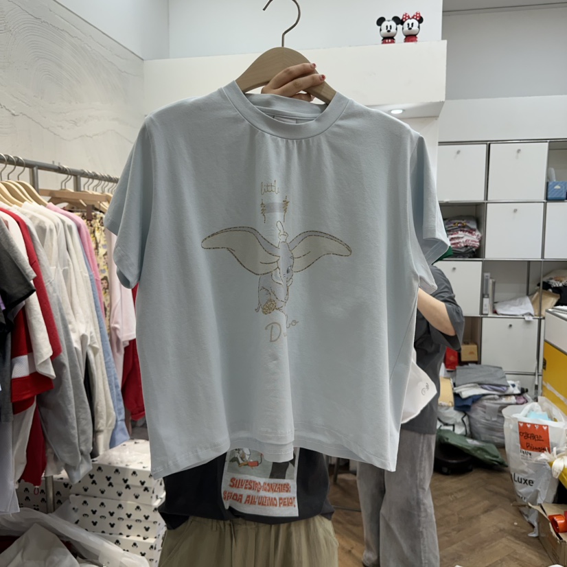 DE LINE韓國直郵女士新品熱賣時尚休閑人氣真品25春夏T恤小飛象DE LINET恤圖色2