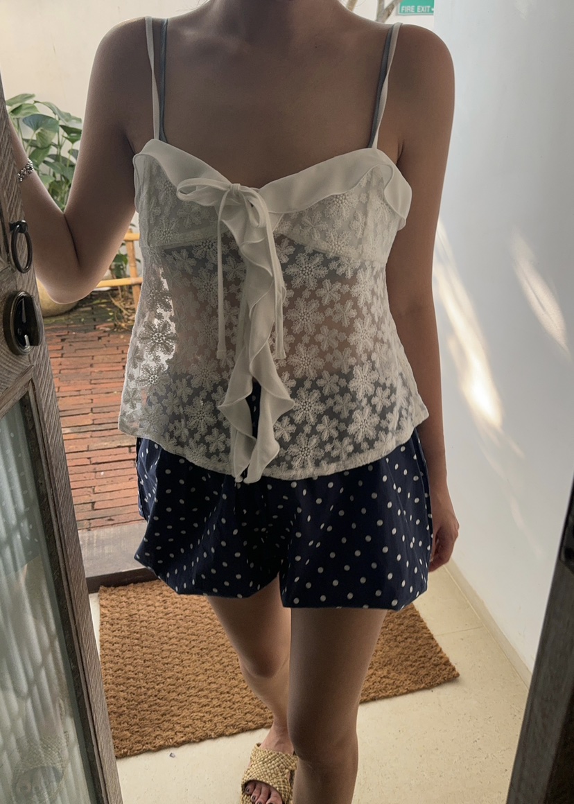 OUPPT直郵韓國代購㊣女裝新款25春夏推薦吊帶背心荷葉邊刺繡OUPPT吊帶/背心
