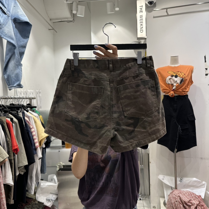 THE WEEKND直郵韓國代購㊣女裝新款推薦休閑時尚熱賣短褲迷彩THE WEEKND短褲