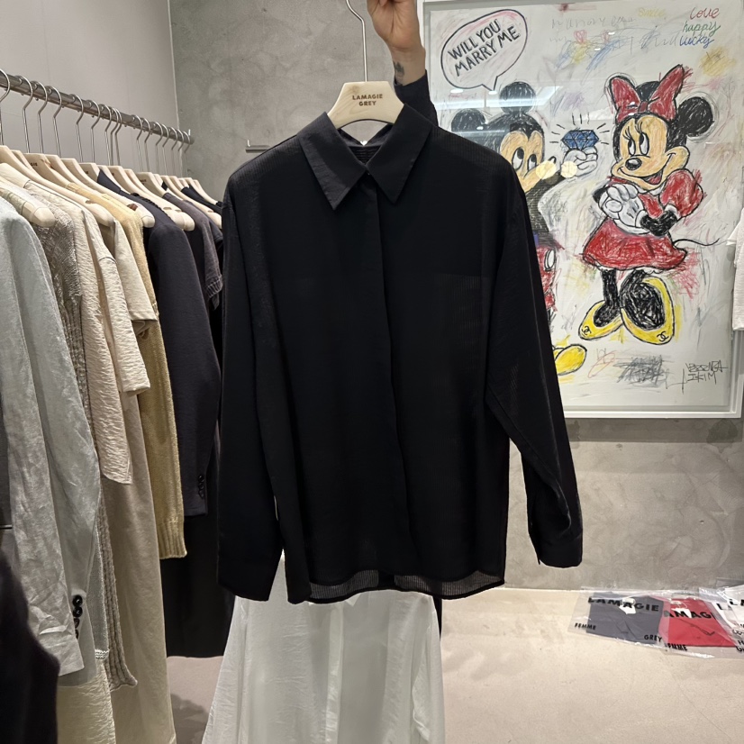 LAMAGIEPIE直郵韓國代購㊣女裝新品人氣25春夏時尚襯衫蕾絲衫LAMAGIE GREY襯衫/蕾絲衫圖色3