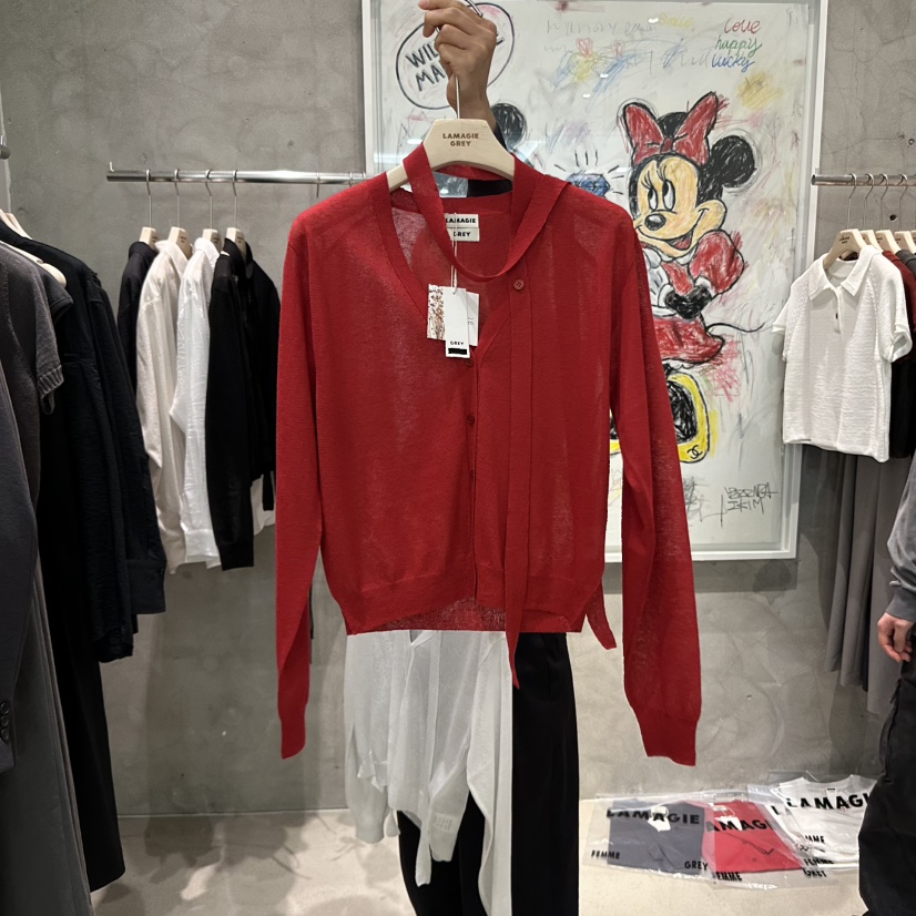 LAMAGIEPIE韓國直郵㊣東大門實拍女裝新品時尚針織衫含脖帶開衫LAMAGIE GREY針織衫圖色2
