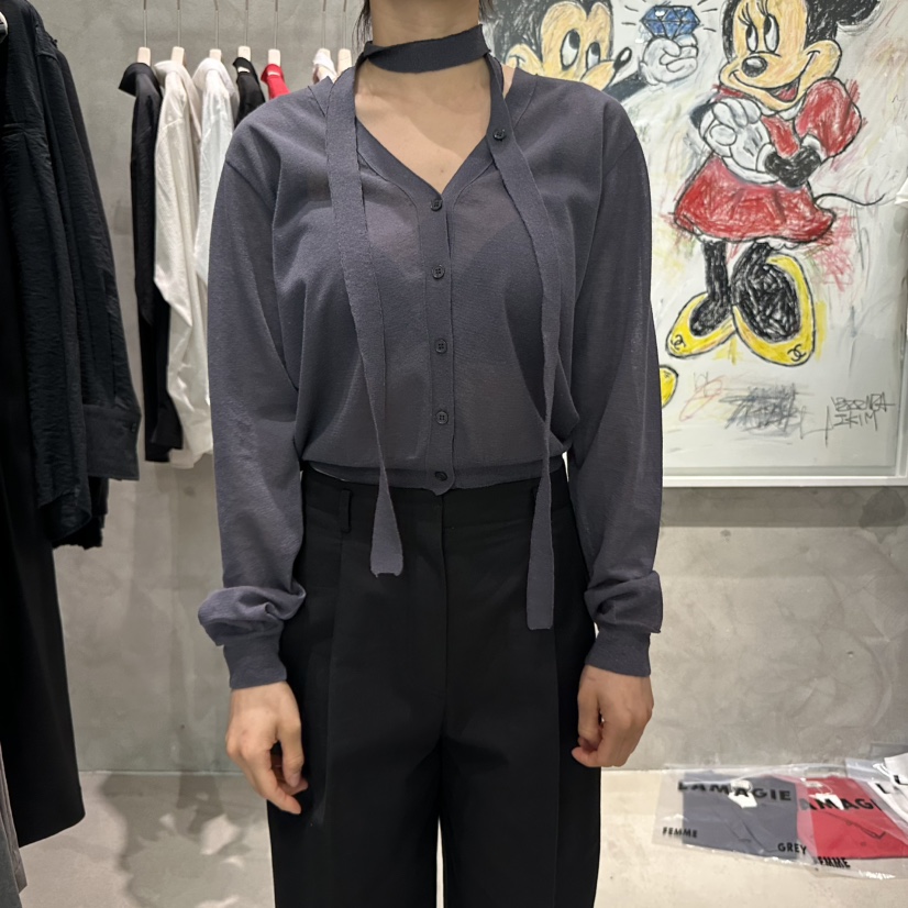 LAMAGIEPIE韓國直郵㊣東大門實拍女裝新品時尚針織衫含脖帶開衫LAMAGIE GREY針織衫圖色4