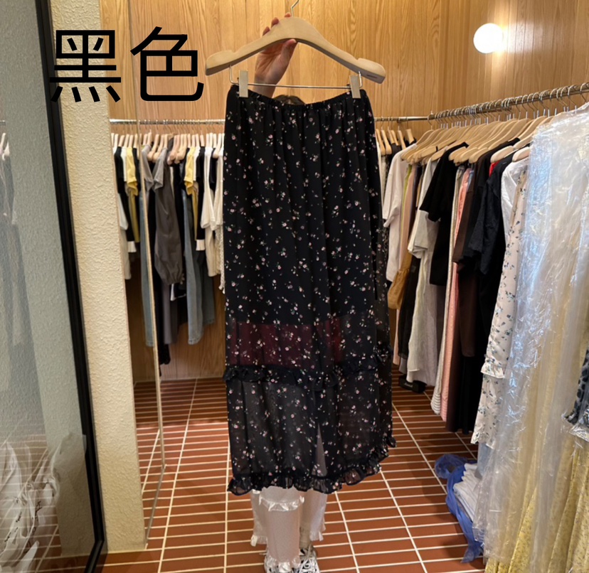 CHOI-L韓國直郵㊣東大門實拍女裝新款25春夏長裙荷葉邊雪紡CHOI長裙圖色2