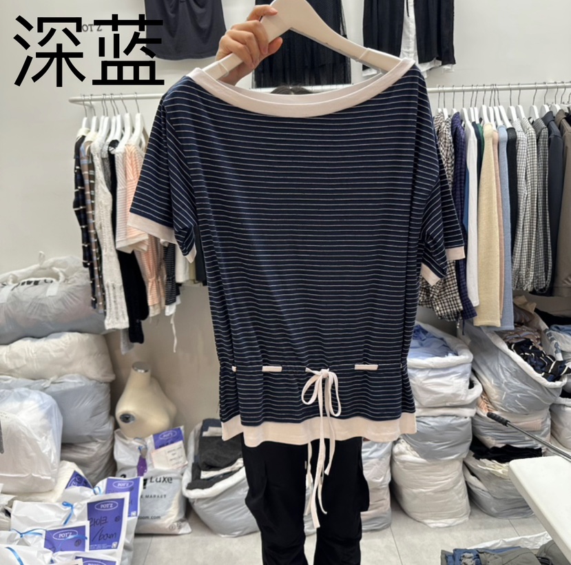POT.Z直郵韓國代購㊣女裝新品25春夏推薦人氣時尚T恤海軍露肩POT.ZT恤圖色3