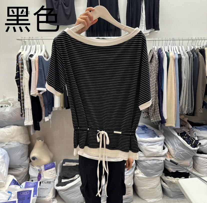 POT.Z直郵韓國代購㊣女裝新品25春夏推薦人氣時尚T恤海軍露肩POT.ZT恤圖色4