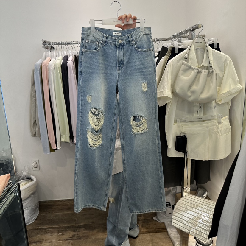 CREAM VILLA韓國直郵㊣女裝新品時尚牛仔褲CREAMVILLA牛仔褲