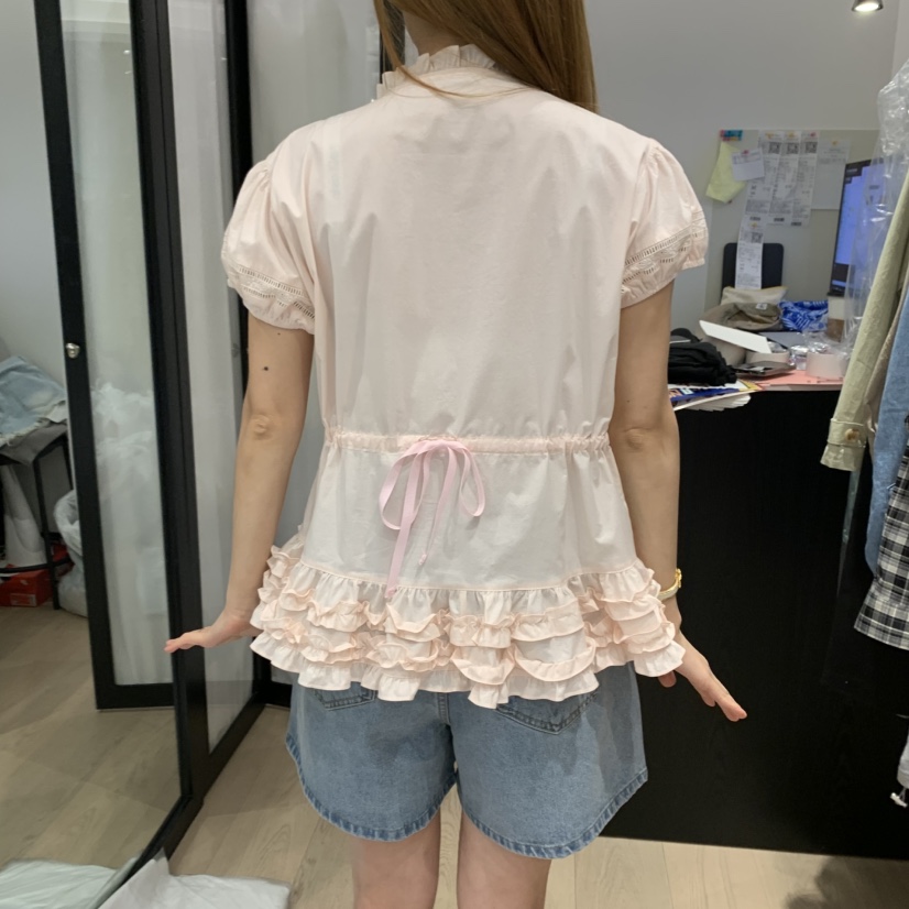 LOVE PULL韓國直郵㊣東大門實拍女裝新款休閑襯衫蕾絲衫荷葉邊LOVE PULL襯衫/蕾絲衫