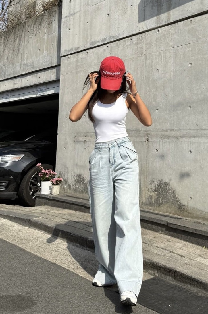 AVEC-OT東大門代購女士新品熱賣推薦25春夏休閑牛仔褲褶皺AVEC-OT牛仔褲