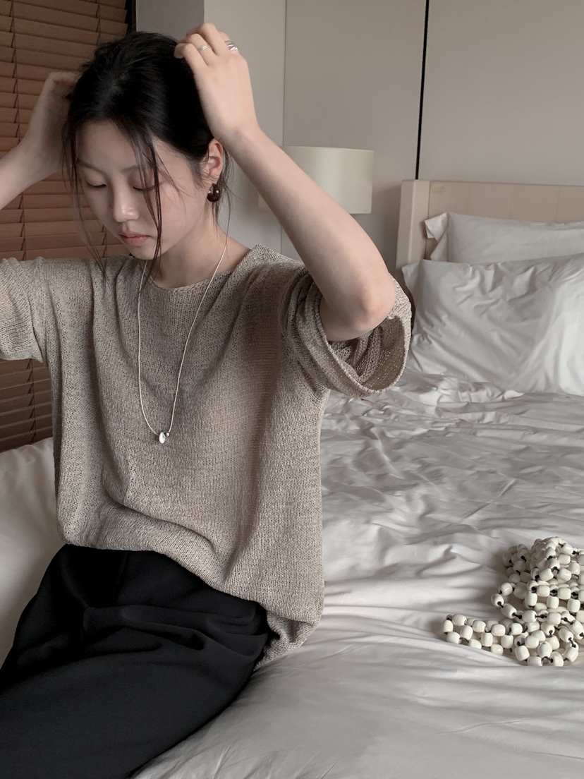 LE BUTTER韓國代購女裝新款休閑真品25春夏時尚針織衫亞麻LE BUTTER針織衫