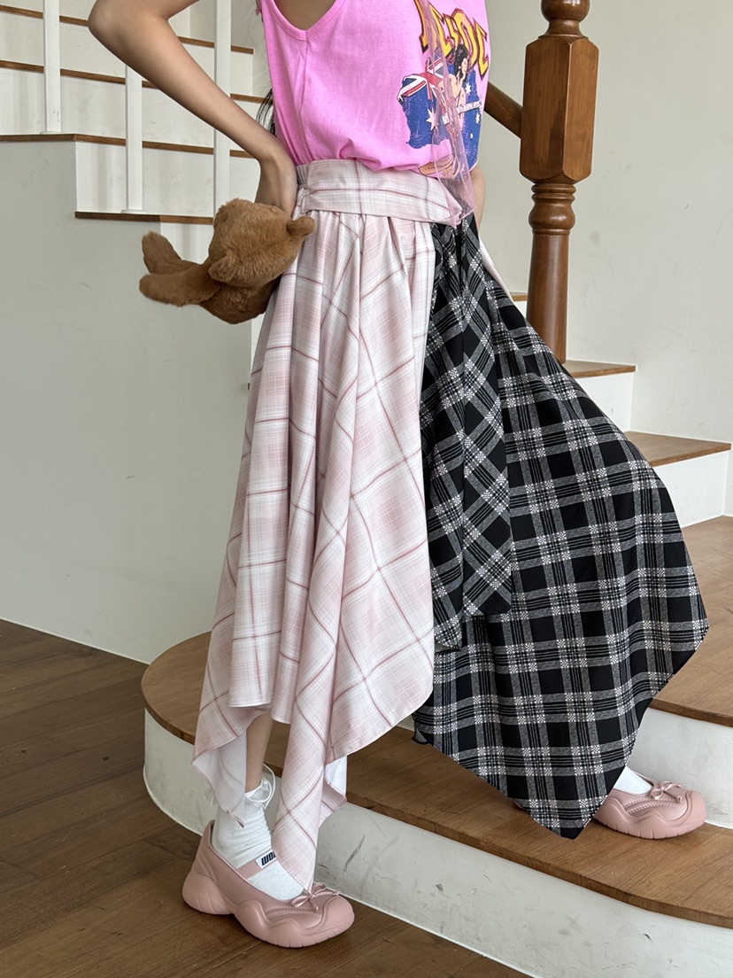 MAISONDEGLORY東大門實拍女裝新款熱賣休閑職業長裙格紋雪紡MAISON DE GLORY長裙