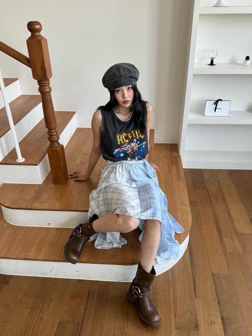 MAISONDEGLORY東大門實拍女裝新款熱賣休閑職業長裙格紋雪紡MAISON DE GLORY長裙