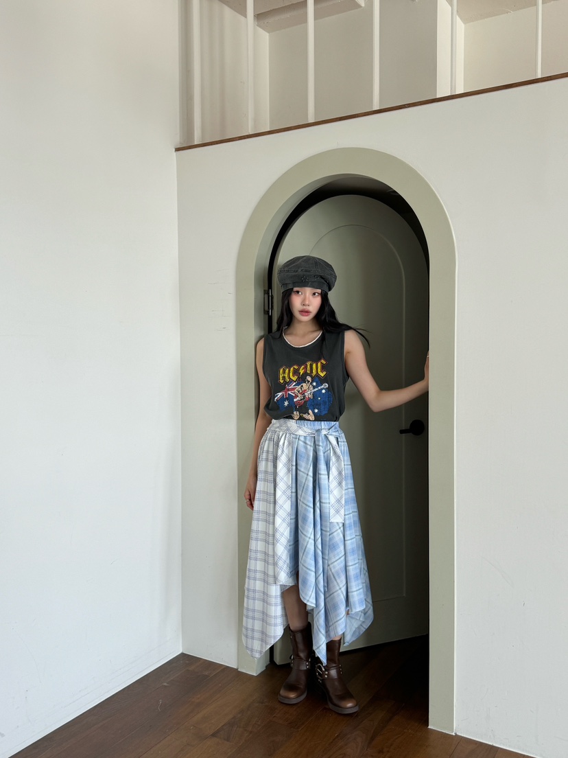 MAISONDEGLORY東大門實拍女裝新款熱賣休閑職業長裙格紋雪紡MAISON DE GLORY長裙