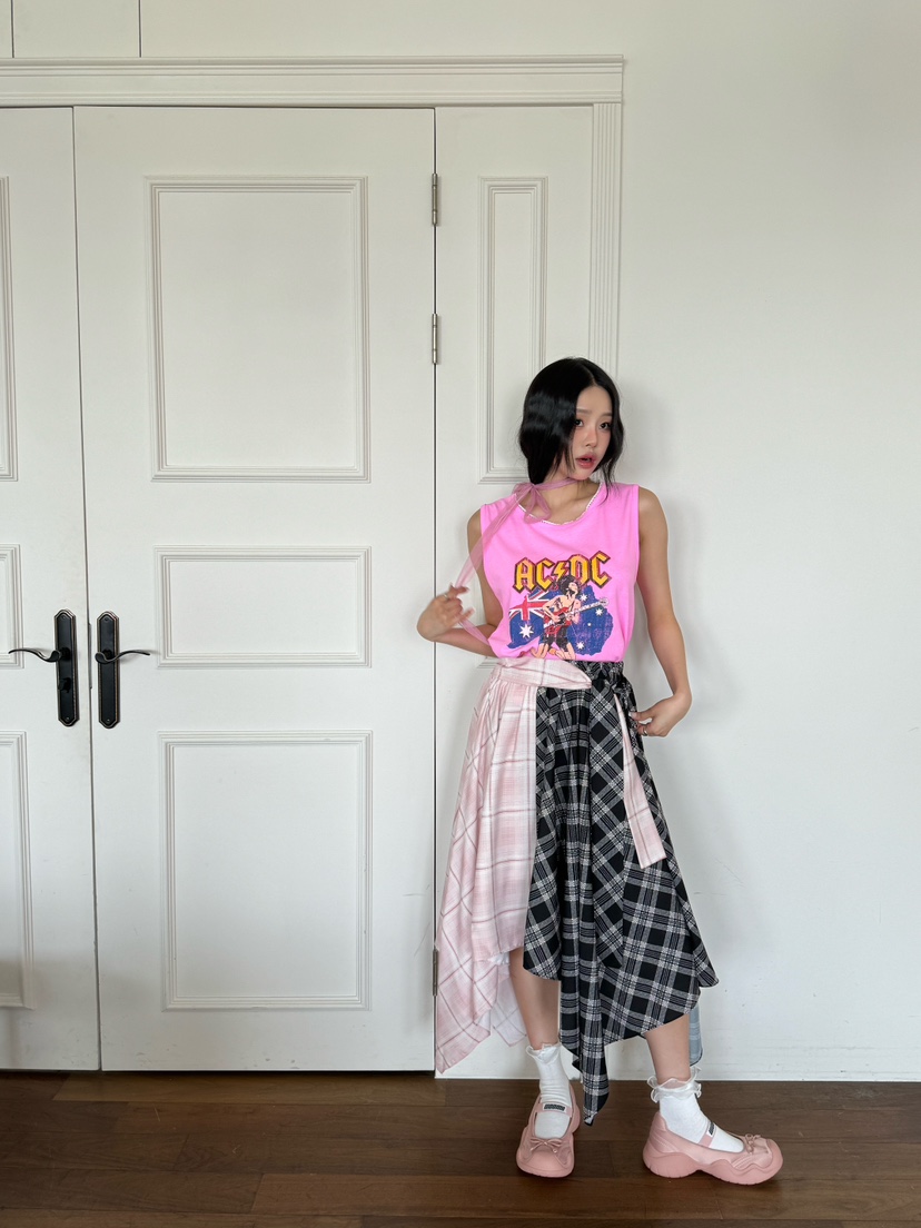 MAISONDEGLORY東大門實拍女裝新款熱賣休閑職業長裙格紋雪紡MAISON DE GLORY長裙
